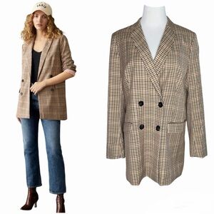 Scotch & Soda Double Breasted Plaid Tailored Blazer Size XL Brown Tan Neutral